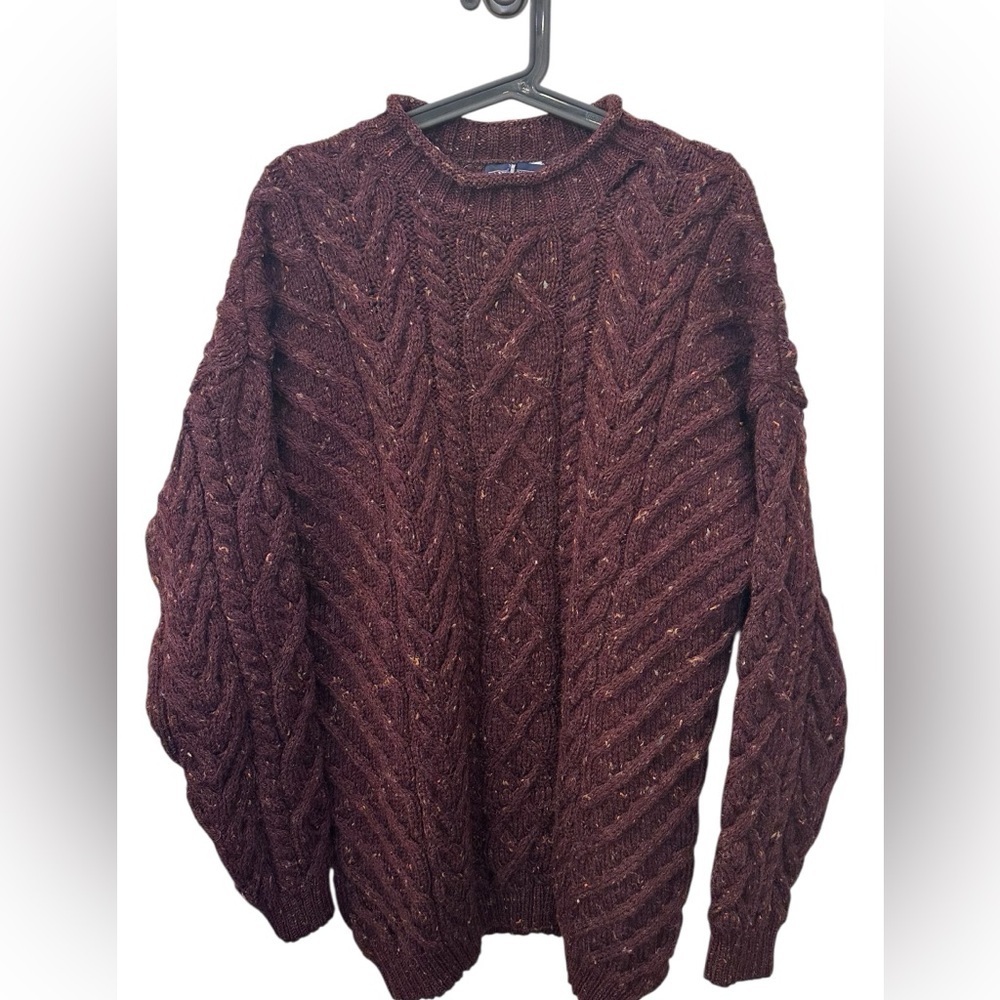 Vintage Lands' End Women's M (10/12) Oversized Wool Cable Knit Sweater Burgundy